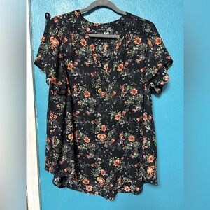 Torrid Black and Orange Floral Blouse